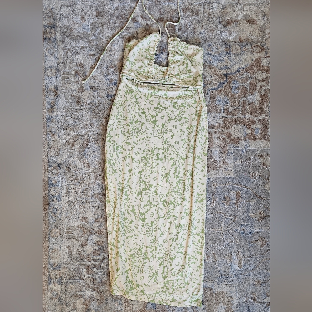 RESA Green and White Floral Halter Dress